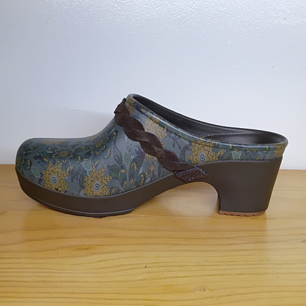 Crocs Dual Comfort Womens Clogs Shoes Brown/Floral Heels Mules Slip On Size 7 - Picture 9 of 11